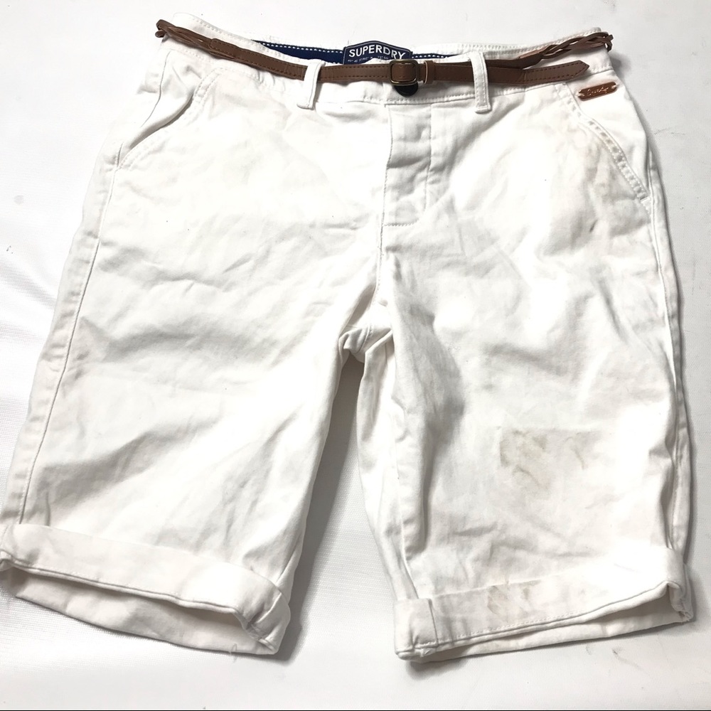 Superdry Premium Chino City Shorts White Womens Size 4 US Solid Bottom